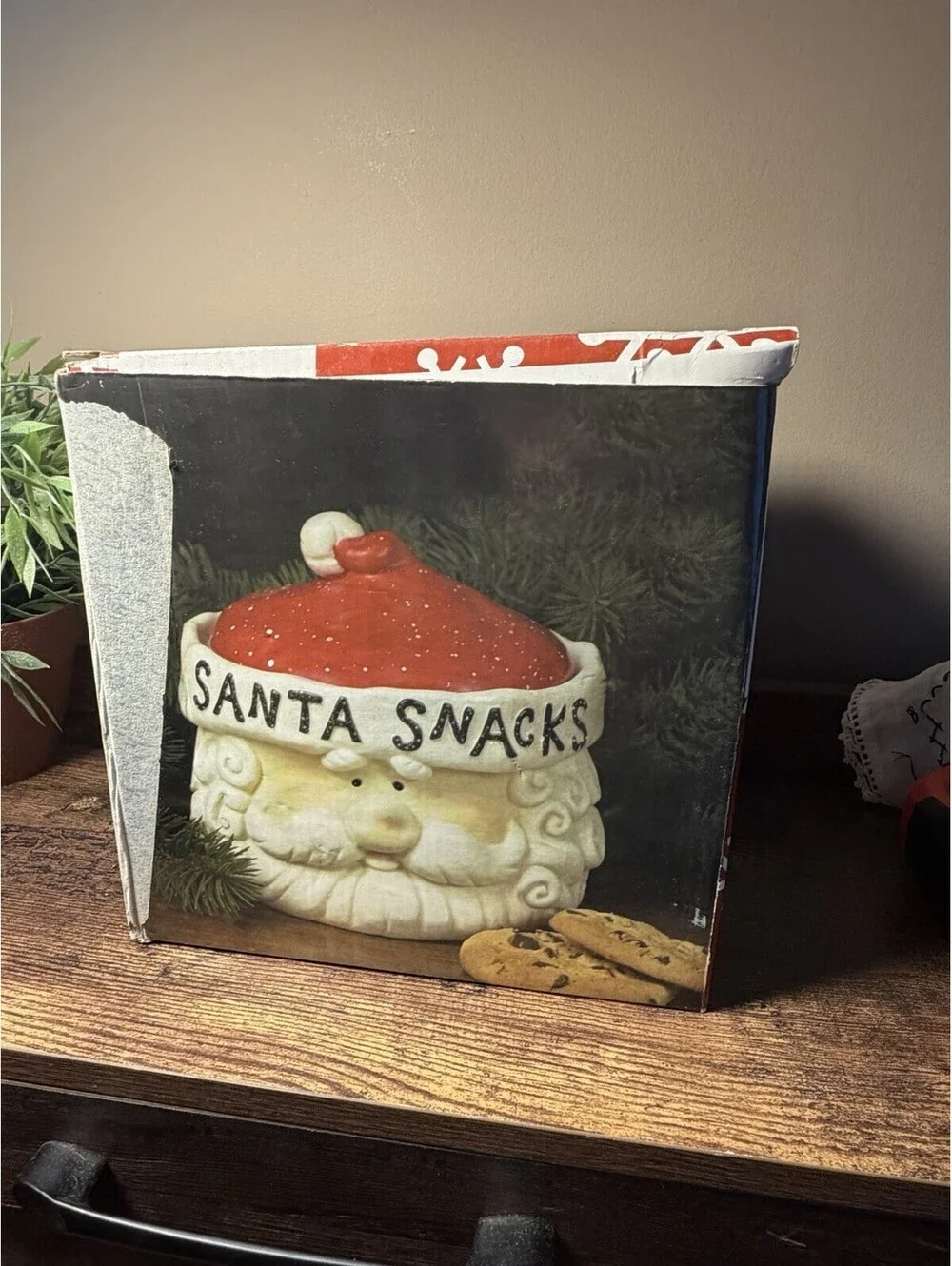 Kirkland's Holiday Christmas Santa Snacks Cookie Jar Canister Lift-Off Lid Red